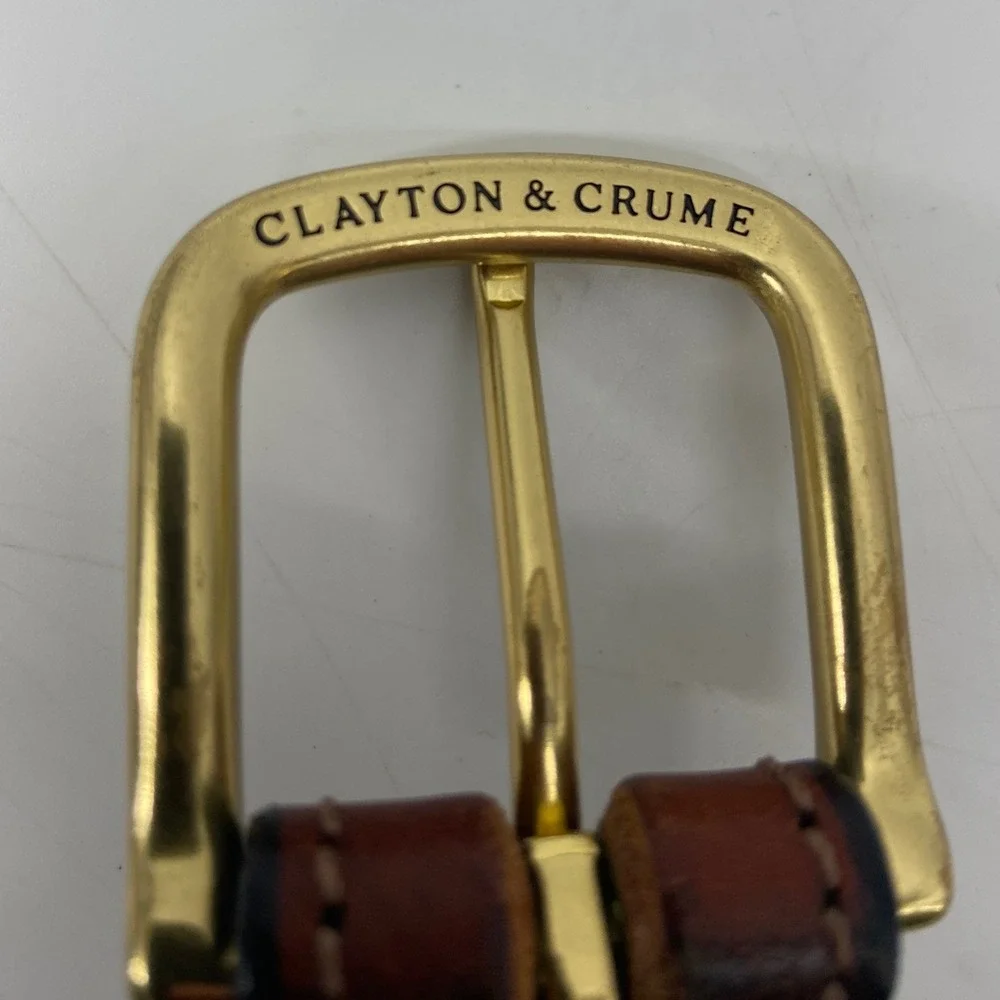 Clayton & Crume Belt Mens 38 Brown The Belt Heritage Leather Brass Buckle